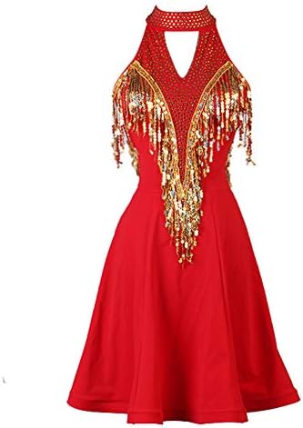 Женствена рокля за Латино Танци NAKOKOU със Златни Пайети, Костюм За Практикуване на Румбой, Самбой, Танго, на Практика,