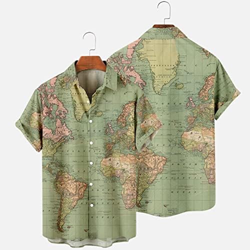 Хавайски Ризи за Мъже, Летен Случайни Топ С Принтом Карта на Света, Къс Ръкав, Плажни Ризи с Копчета, Блузи за