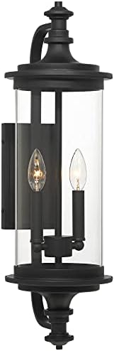Модерен Външен Стенен монтаж Лампа Possini Euro Design Medici в Черно Метална Рамка 24 1/2С Прозрачен Стъклен