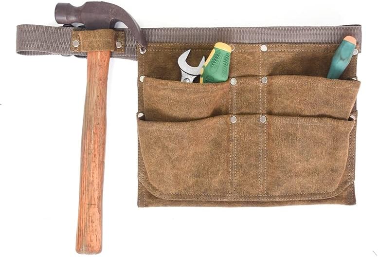 TJLSS Регулируем чанта за колан за инструменти с 4 джоба, тежкотоварни колан за инструменти цвят Каки, Холщовые