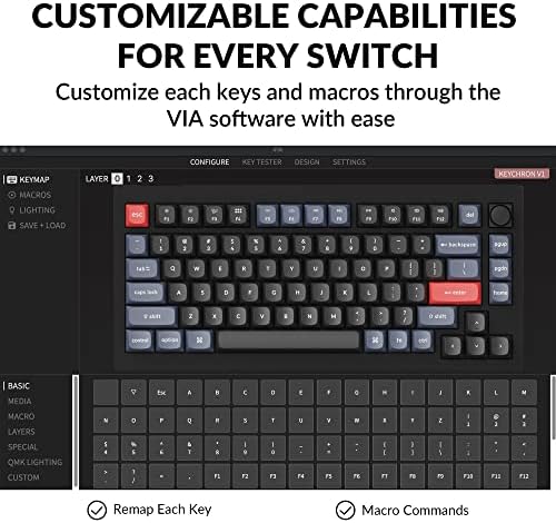Keychron V1 Жичен потребителска версия на механична клавиатура с дръжка, 75% Подредба QMK/VIA Програмируема с