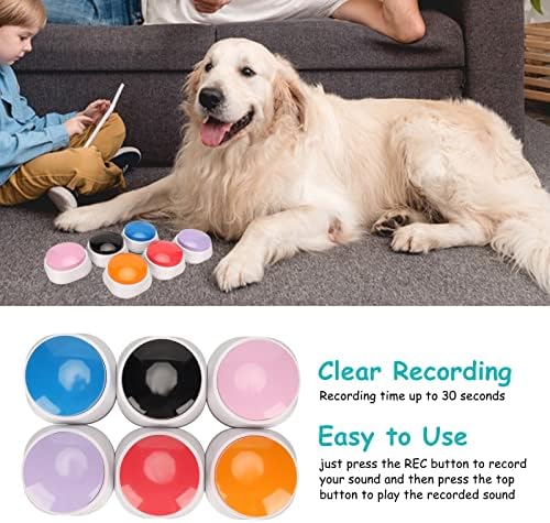 Asixxsix 6 Цветен Бутон за Запис на глас, 30 Секунди Запис и възпроизвеждане на Бутона за кучета за комуникация,