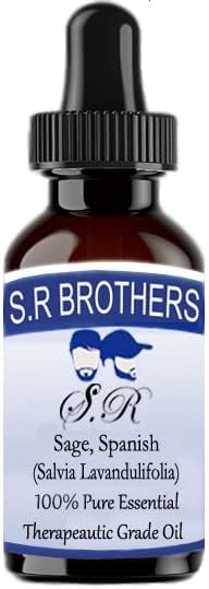S. R Brothers Градински чай испански (Salvia Lavandulifolia) Чисто и Натурално Етерично масло Терапевтичен клас с капкомер