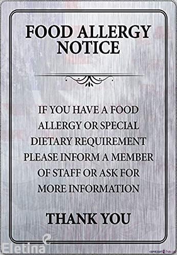 Предупредителен Знак Eletina туинкъл Уведомление за безопасност при Хранителни алергии Метална лидице плоча,