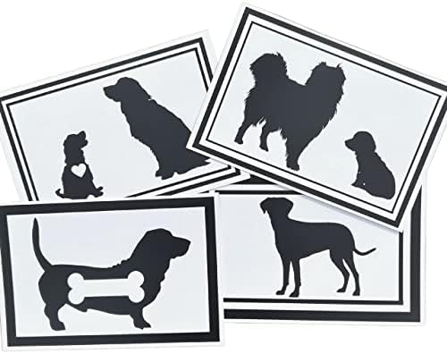 Карта със силует на куче с четири рисунки (4X6 инча, 16 Картички, 18 Пликове) Е вътрешната част, за да благодарственных