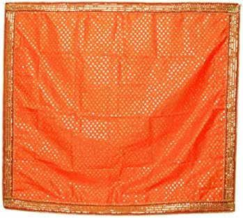 Декоративен мат Aditri Creation от оранжев плат за Пуджа Асаан, голяма (Размер:-40 см x 40 см) Украса на фестивала Пуджа за