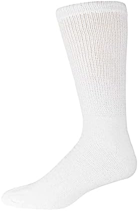 12 Чифта памучни чорапи за отбора при диабетна невропатия (9-11, подходящи за мъжки обувки 7-9,5 размера, бели)