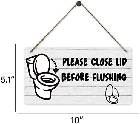 Предупредителен Знак за Тоалетна Дървена Табела, Виси На Стената, Дървена Табела За Баня, Моля, Затворете Капака