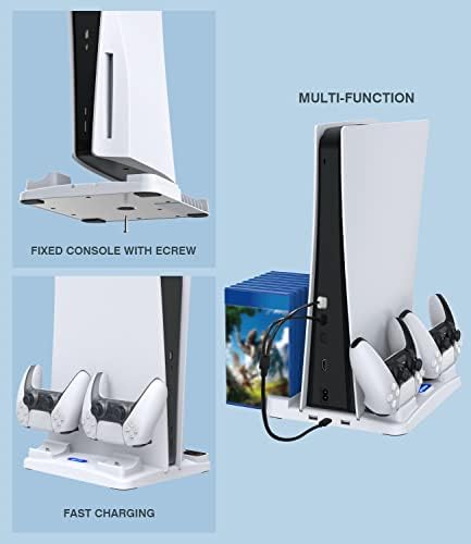 Поставка за PS5 и станция на охлаждане с двама ръководители зарядно устройство, Съвместима с контролер PS5, Компактен