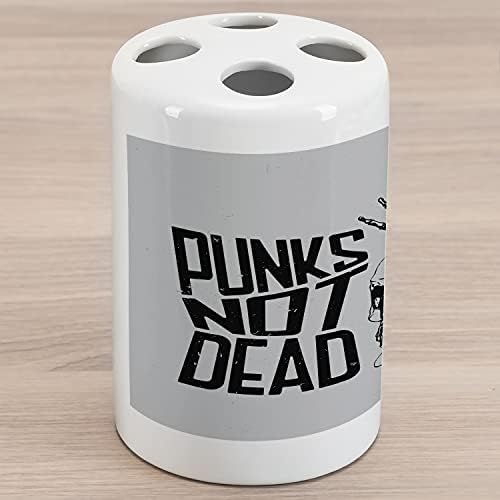 Керамични Държач за четка за зъби рок-група Lunarable, Дизайн Каллиграфического плакат Punks not Dead с череп в нюанси на сивото,