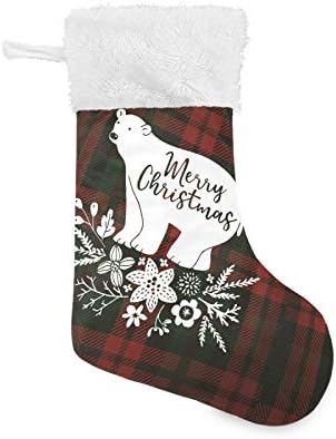 Коледни Чорапи ALAZA, Весели Коледни Чорапи в Клетка с Бели северния полярен Мечок, Класически Персонализирани Големи