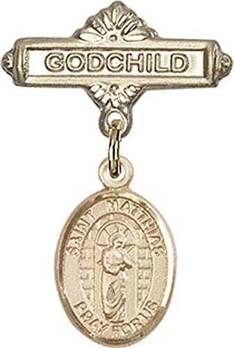 Детски икона Jewels Мания за талисман на Свети Апостол Матей и игла за Кръщелник | Детски икона от 14-каратово злато