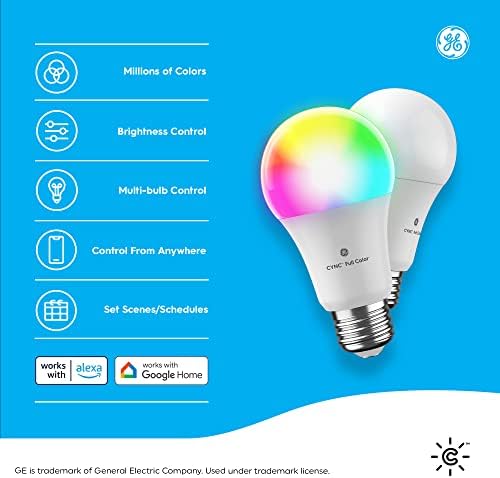 Умни led крушки GE CYNC + комплект интелигентни светлинни ленти, пълноцветен печат, (2) Лампи A19 (1) 80-инчов светлинна