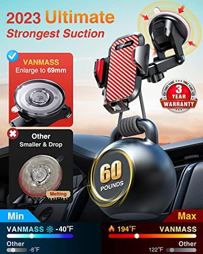 VANMASS [2023 Max Обновен] Кола за телефон 【Сертификат военни клас】 върху мощна Смукателна Поставка за мобилни