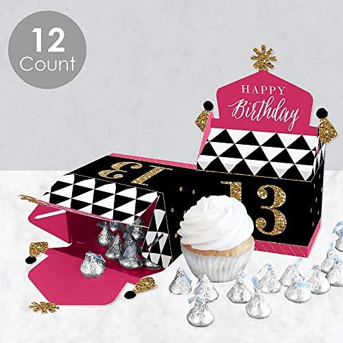 Шик Голяма точка на щастието на 13-ия ден от раждането - Розово, черно и злато - Подарък кутия за партита - Подаръчни