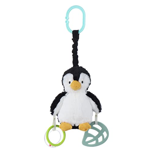 Детска количка или столче за кола с кайсиеви агне и играчка за никнене на млечни зъби, с участието на антарктида плюшено Пингвин, нежен звук на дрънкалка, мек прорез