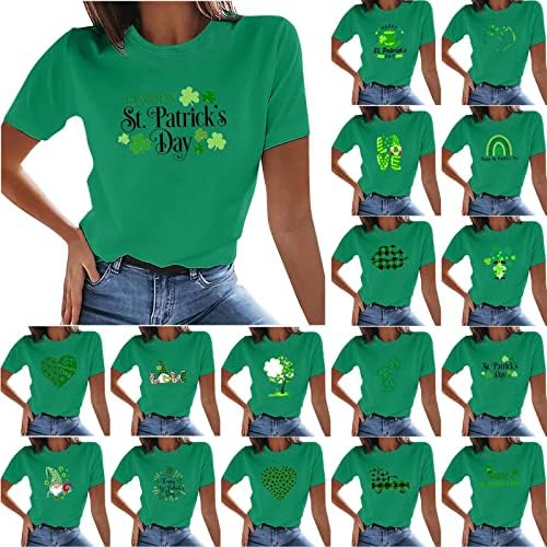 Женска Тениска в Деня на Св. Патрик, Блуза, с къс Ръкав, Зелена Основни Тениски, Туники С Принтом Ирландската Детелина