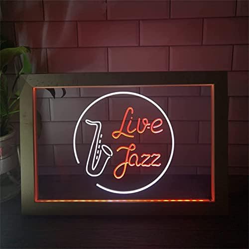 Led неонова реклама DVTEL Live Jazz, Декор музикалната стая, USB-Ночники, Неонови Лампи в Дървена рамка, Стенни Светещ