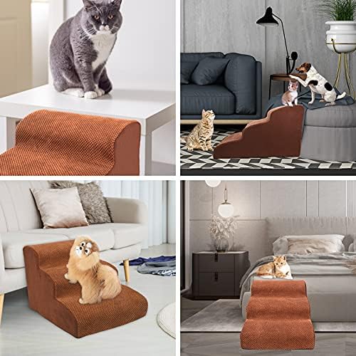 Стълба за кучета ZNM за Високи легла или дивани, 3-Диференцирани Нескользящие Стъпало за домашни любимци с Стирающимся