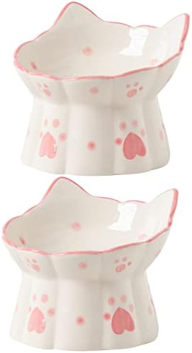 Zerodeko 2 елемента вдигна храна за котки чаши и купа за вода с повишена керамична котка подаване на купата порцелан Пат