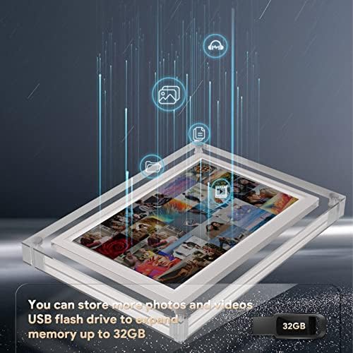 Акрилна дигитална рамка за снимки Amaboo, Съвременен дизайн Прозрачни рамки, Дигитална рамка за снимки-IPS HD Екран, 16 GB памет, Автоматично завъртане при възпроизвеждане