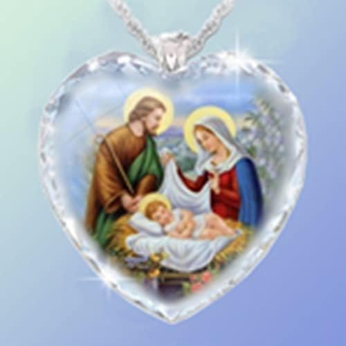 Коледна Украса QTMY Исус, Кристално Коледа Колие с Окачване под Формата На Капки за Сърце за Свети Семейството