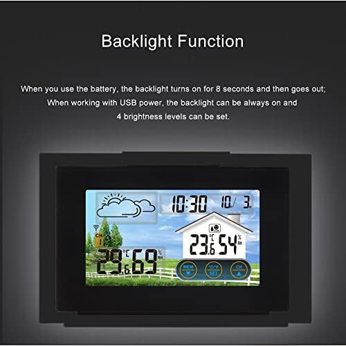 Метеорологичната станция SDFGH със Сензорен екран, влага в помещението и на Открито, Digital alarm clock (Цвят: черен)