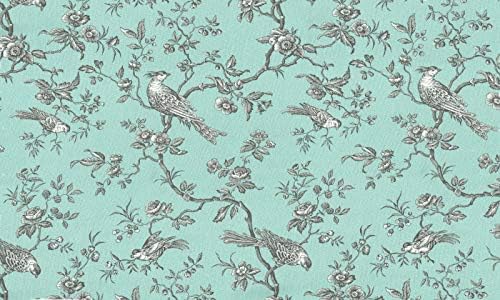 Френски текстил The Regal Birds Плат - Синьо Утиное яйце с антрацитовым и бял на Памучна основа | Дизайн на принт от памук двойна ширина | Ширина 110 инча | стъпка в парцела
