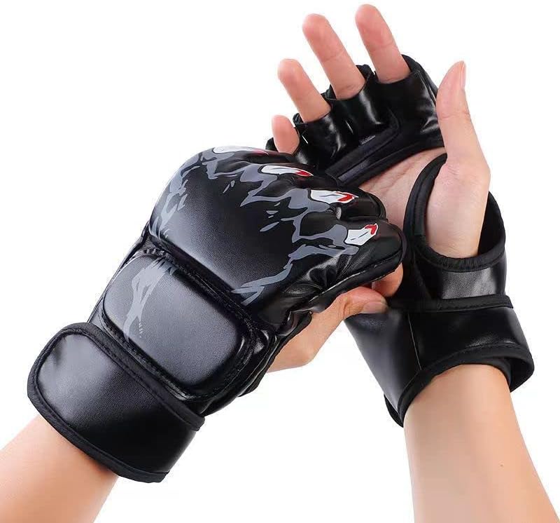 Подобрени Боксови ръкавици на полпальца UFC за Боксова круша с Регулируема каишка за китката с велкро (Размер: M & L