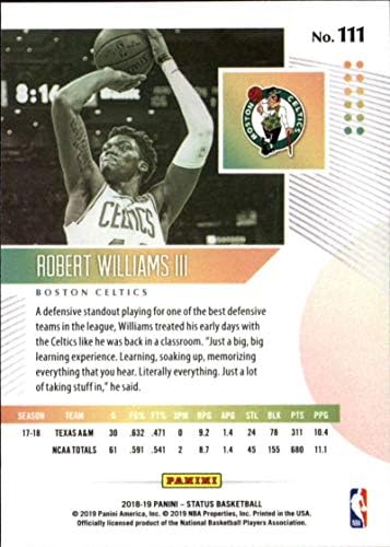 2018-19 Статут на Панини 111 Робърт Уилямс III RC Начинаещ Бостън Селтикс Баскетболно карта НБА