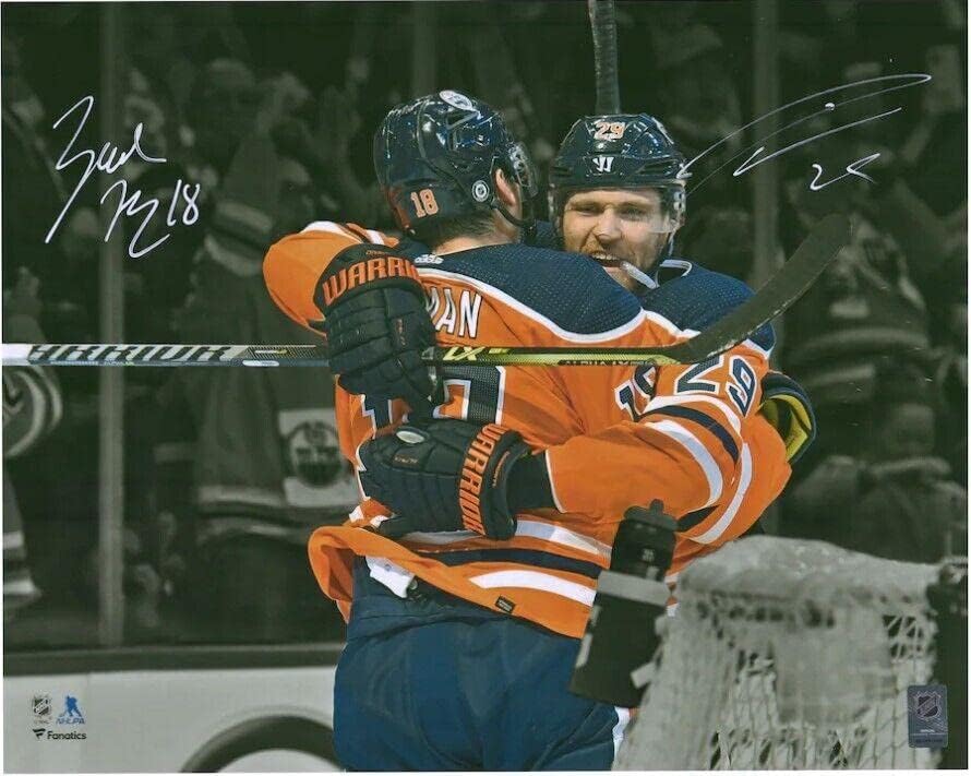 Леон Драйзайтль и Зак Хаймън подписаха снимка с автограф 16x20 Фанатици Ойлърс - Снимки на НХЛ с автограф