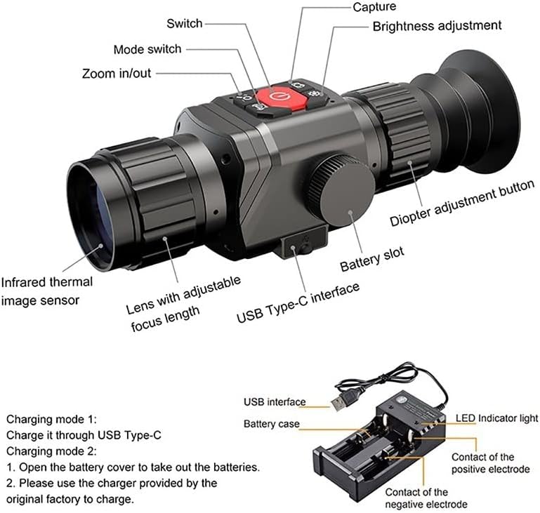 FIRFOX HT-C8 Термични камера за Лов, Монокуляр, Инфрачервен Обектив с Регулируем Фокус, Топлинна Socpe, Нощен Мерник за наблюдение