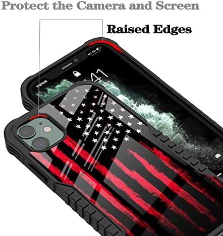 LANJINDENG калъф за iPhone 11 Черен, Червен, дизайн на американски флаг за мъже или Момчета [устойчив на удари]