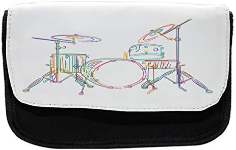 Молив случай за Моливи Lunarable Барабани, Ръчно рисувани в стил хипи-пънк инди, на Тъканта, Чанта за моливи с двоен цип,