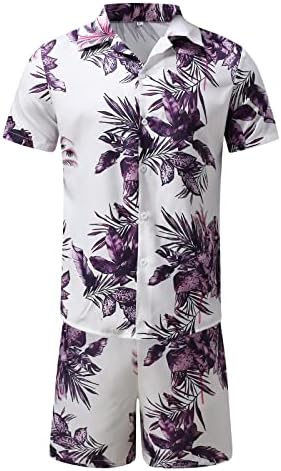 XXBR 2022 Летни Мъжки Хавайски ризи с принтом Тропически дървен материал, Всекидневни Костюми на Копчета с Къс ръкав, Комплект