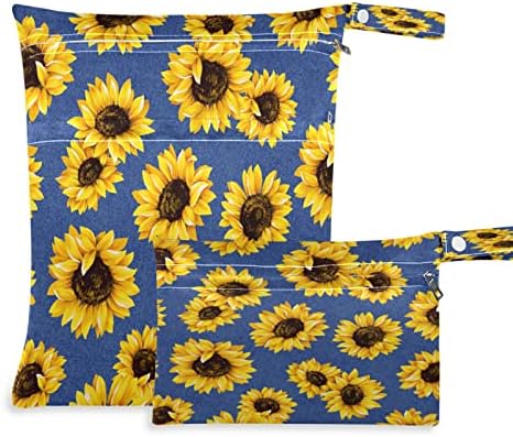 xigua Sunflower Синя Водоустойчива Влажна чанта за Филтър на Пелени, да Пере Многократно Мокри и Сухи Чанти с 2 Джоба с