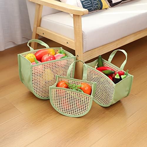 Множество чанта за пазаруване YAHUAN Тъкани Бамбукови чанти за пазаруване, Здрави и Екологично Чисти-Зелена чанта