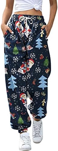 Дамски Коледни Спортни Панталони за Джогинг, Еластични Спортни Панталони с Висока Талия, Снежен човек, Удобни