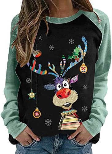 Грозен Коледен Пуловер за Жени, Забавна Тениска с изображение на Елен в Шок и Дълги Ръкави, Новост, Коледни Свитшоты