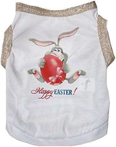 Тениска за кученце Petitebella Бъни Egg Happy Easter (Бяло / бежово с подолом, средно)