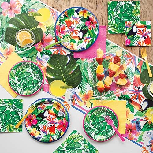 Уникални Кръгли Сладки Хартиени чинии - 7 инча | Tropical Palm Luau | 8 бр.