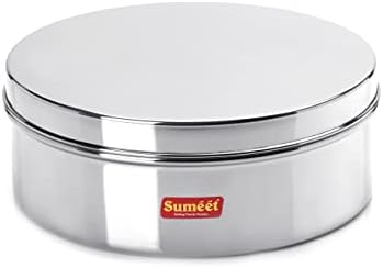 Sumeet Плоска кутия от неръждаема стомана /Puri Dabba /Контейнер за съхранение (2,1 л) (20,5 см)