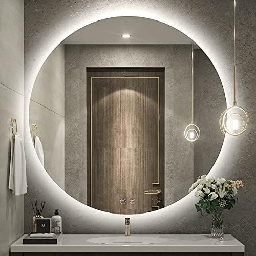Кръгло огледало с led осветление FTOTI 36 Инча, Огледало за баня с осветление, Монтиране на Кръгло огледало
