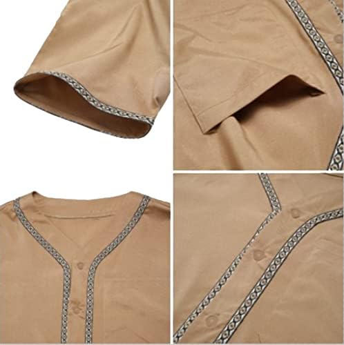 Мюсюлмански Тоби за Мъже, халати за баня-Кафтан с къс ръкав, Ислямското рокля Рамадан Джубба, Дубай Дълга Риза, Облекло (Цвят: Каки, Размер: 5X-Large)