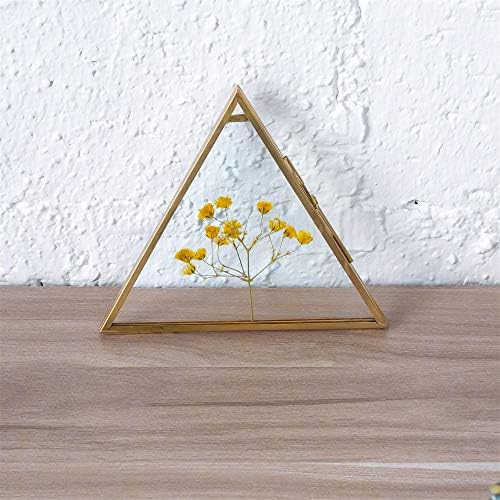 Дължина на страна NCYP 5 инча, Малък Висящ Триъгълни Хербарий, Латунная Стъклена рамка за Пресовани сухи цветя, Двойно
