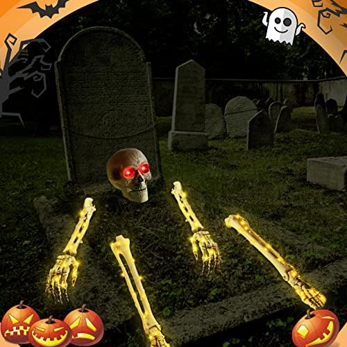 5 Опаковки led кол-скелети със светлината, Ръка, крак и череп на скелета с подсветка на Хелоуин, 98 led лампи, Декорация