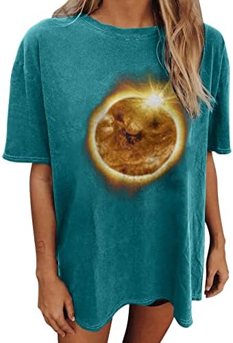 Летни Потници за Жени, Ежедневни Реколта Тениска с къс ръкав и принтом на Луната За Момичета, Върхове Oversize Y2K, Свободни Блуза с кръгло деколте
