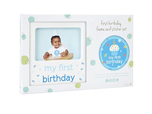 Подаръчен Комплект със Стикер на Първия Рожден ден на бебето Tiny Ideas и Фоторамкой на паметта, Синьо