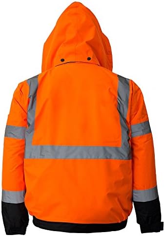 (Опаковка от 2) Troy Safety Workwear WJ9011 Мъжко яке-бомбер повишена видимост ANSI клас 3, водоустойчив (малка, оранжева)