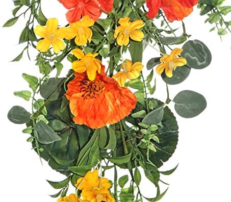 Изкуствени цветя Лято Reg 25 Инча и Мак капка Swag жълт, оранжев, Червен и зелен цвят